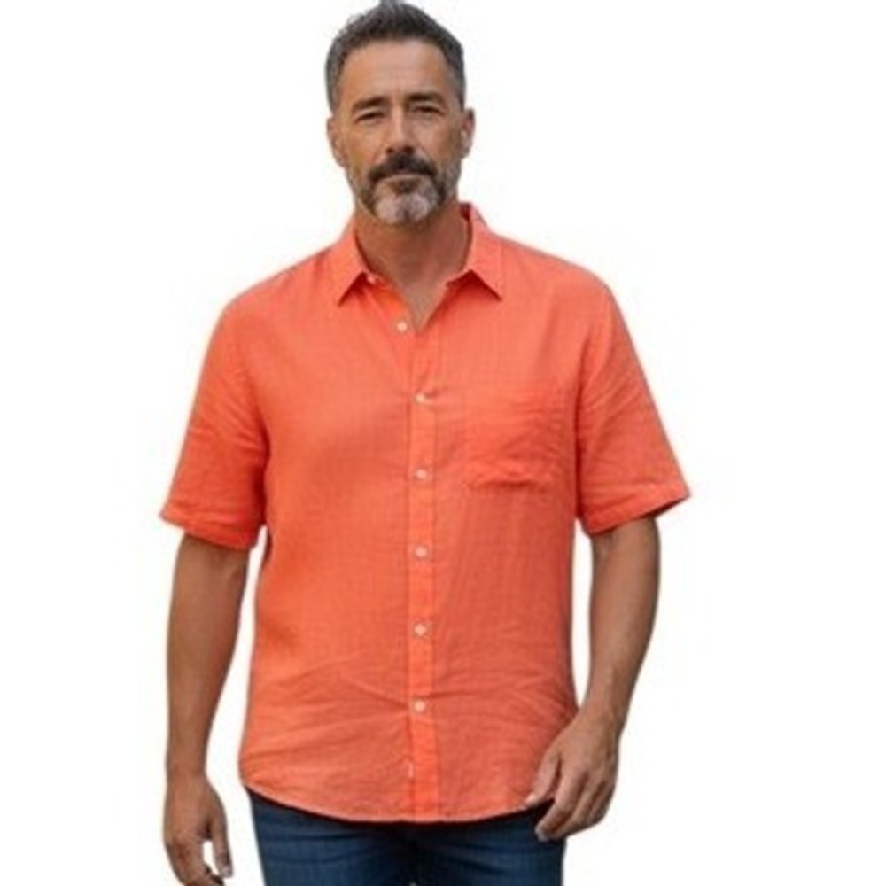 Haris Cotton 100% Linen Mens size 2X Pocket Euro Summer Button Down Preppy Shirt